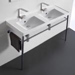 Scarabeo 3006-CON Double Basin Ceramic Console Sink and Polished Chrome Stand
